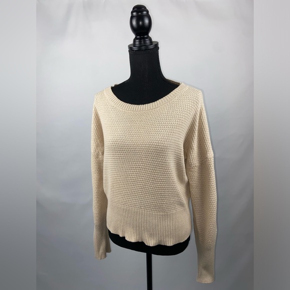 Pullover Sweater V-Neck Back Large Beige Hippie Rose - Picture 2 of 9